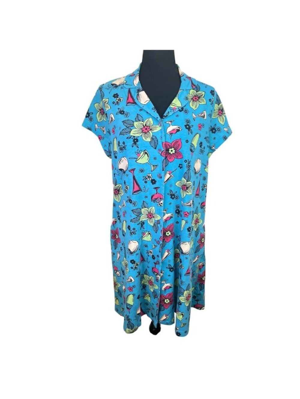 Patio Casuals By Cabernet Dress Pockets Sz L Resortwear Cocktail Floral Button